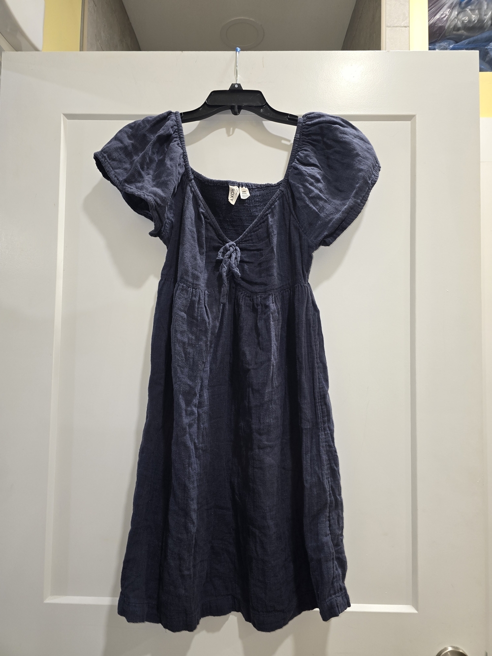Roxy Navy Tie-Front Peasant Dress